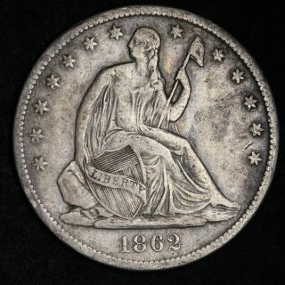 1862 - S Seated Liberty Half Dollar Choice Xf E613 Tfx