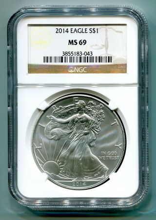 2014 American Silver Eagle Ngc Ms 69 Brown Label Premium Quality Ms69 Pq