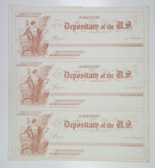 Detroit,  Mi.  Depositary Of The U.  S.  Sheet 3,  1860s Civil War Military Checks