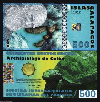 Galapagos Islands 500 2012 Polymer Turtle Unc Ecuador Bill Note Fun Money