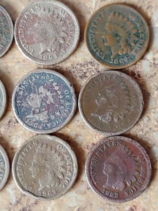One Dozen Cull / AG Copper Nickel Indian Cents 1859,  1862,  1863 1864 3