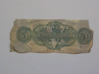 Civil War Confederate 1863 5 Dollar Bill Shreveport Louisiana Paper Money Note 2