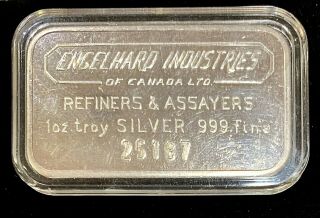 Engelhard Industries Of Canada Ltd Vtg Silver Bar 1 Oz 5 Digit Serial Rare