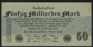 1923 50 Billion Mark Germany Vintage Paper Money Banknote Currency P 125b Vf