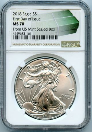 2018 Silver 1 Oz Eagle From Us Box | Ngc Ms70 First Day Of Issue