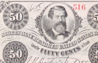 1862 - 1865 Scotts Nine Hundred Us Cavalry 50 Cent Scrip Note No.  516 Y8