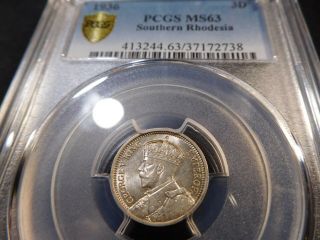 Q163 British Africa Southern Rhodesia 1936 3 Pence Pcgs Ms - 63