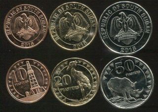South Sudan Set 3 Coins 10 20 50 Piasters Animals 2015 Unc
