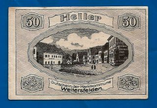 1920 Weitersfelden Austria 50 Heller Notgeld Note Emergency Money Note Bill