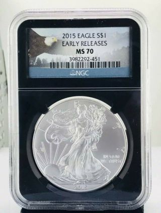 2015 Ngc Ms70 Er $1 Silver American Eagle Label Dollar Early Releases Black Slab