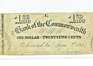 $1.  25 (bank Of Commonwealth) $1.  25 1800 