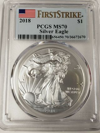 2018 American Silver Eagle $1 Ms70 Pcgs First Strike - First Day Of Issue - Fdoi