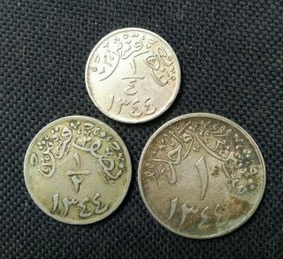 Saudi Arabia Hejaz & Nejd Set Of 3 Coins 1/4,  1/2 & 1 Ghirsh 1344 L@@k