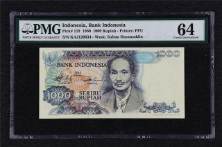 1980 Indonesia Bank Indonesia 1000 Rupiah Pick 119 Pmg 64 Choice Unc