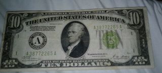 1928 Series B $10 Ten Dollar Usa Federal Reserve Note Bill Currency Green Seal