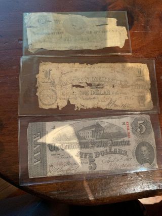 1863 Richmond Confederate $5 Bill Civil War Currency $1 Bank Of Winchester 1861