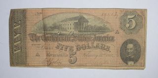 Civil War 1864 $5.  00 Confederate States Horse Blanket Note 673