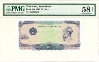 Viet Nam 20 Dong Currency Banknote 1976 Pmg 58 Au