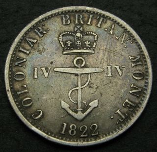 British West Indies 1/4 Dollar 1822 - Silver - F/vf - 3395
