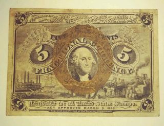 1863 George Washington U.  S.  5 Cents Fractional Currency