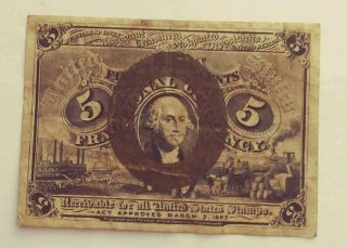 1863 George Washington U.  S.  5 Cents Fractional Currency 3
