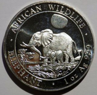 2011 Somalia Elephant African Wildlife 1 Oz.  999 Fine Silver
