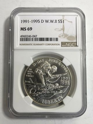 1991 - 1995 (1993) D - World War Ii D - Day Commemorative Silver Dollar - Ngc Ms69