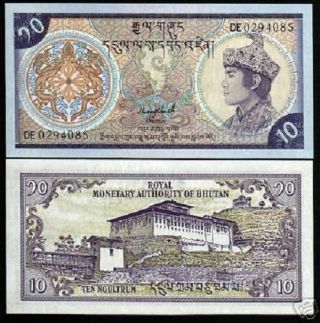 Bhutan 10 Ngultrum P15 C 1992 King Paro Palace De 2 Pfx Unc Money Bill Bank Note