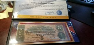 T - 69 $5 1864 Confederate States Of America Bank Note - Franklin Folder/coa
