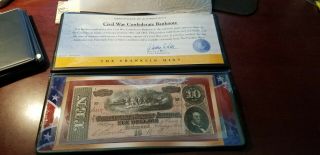 T - 68 $10 1864 Confederate States Of America Bank Note - Franklin Folder/coa