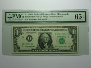 1963 $1 Dollar Frn Minneapolis Star Note Fr 1900 - Im Mule Pmg Gem Unc 65 Epq