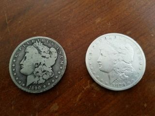 2 Piece 1878 And 1890 - Carson City Morgan Silver Dollars Cc Rare Low Mintage