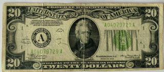 1934 Twenty Dollar Bill $20 Federal Reserve Note Boston Massachusetts