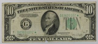 1934c Usa $10 Ten Dollar Star Note Bill Chicago Illinois