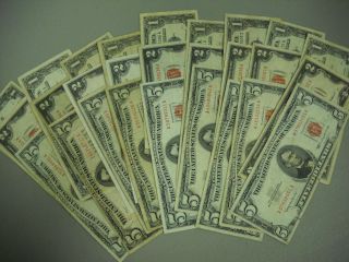 3 Vintage Obsolete United States $1 $2 $5 Notes Red Seals Silver Certificate