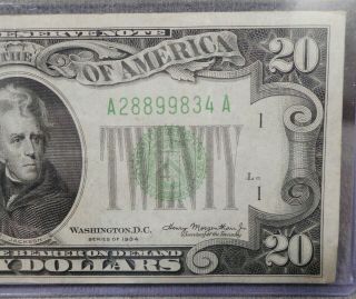 1934 $20 Federal Reserve Note $20.  00 Bill A28899834A 4