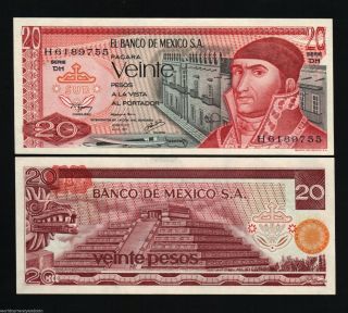 Mexico 20 Pesos P64 B Or D 1972 - 1977 Pyramid Unc Latino Currency Money Bank Note
