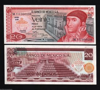 MEXICO 20 PESOS P64 B or D 1972 - 1977 PYRAMID UNC LATINO CURRENCY MONEY BANK NOTE 2