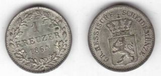 Hesse Darmstadt Germany - Rare 1 Kreuzer Unc Coin 1864 Year Km 339