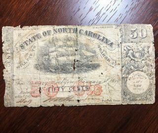 January 1st,  1864 North Carolina 50 Cents Obsolete Currency Collectible No Res