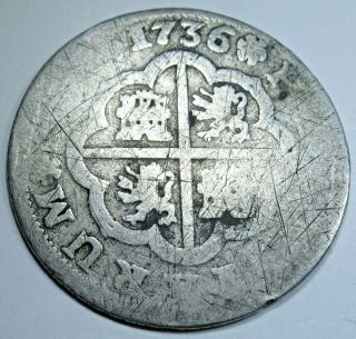 1736 Spanish Silver 2 Reales Piece Of 8 Real Two Bits Old Pirate Treasure Coin