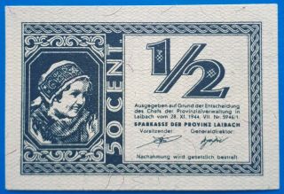 Yugoslavia,  Slovenia; Province Of Ljubljana City Money,  1/2 Lire 1944,  Wwii,  Unc