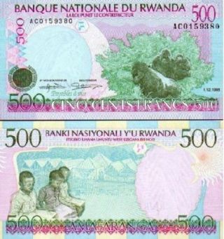 Rwanda 500 Francs P 26 1998 Monkey Gorilla Africa Endangered Animals Unc