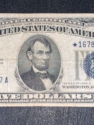 1934 C Series $5 Dollar Bill Federal Note Silver Certificate Blue Seal STAR NOTE 4