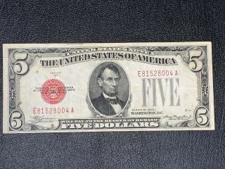 Vintage 1928 C Series $5 Dollar Bill Federal Reserve Red Seal Note