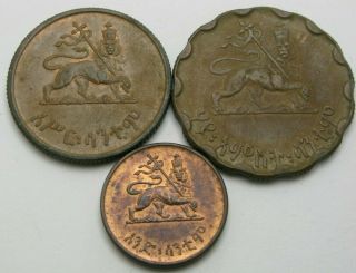 Ethiopia 5 Cents Ee 1936,  10 Cents Ee 1936 & 25 Cents Ee 1936 - 3 Coins - 1115