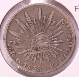 Mexico 1838 Go Pj Silver 8 Reales Cap And Ray Fj020a
