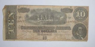 Civil War 1864 $10.  00 Confederate States Horse Blanket Note 684