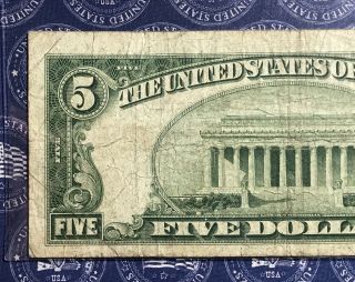 1934 - D $5 DOLLAR BILL OLD US PAPER MONEY CURRENCY BLUE SEAL COLLECTOR NOTE.  5689A 5