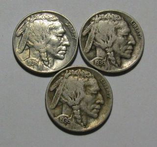 1936 1936 D 1936 S Buffalo Nickel - Circulated To Au,  - 73sa
